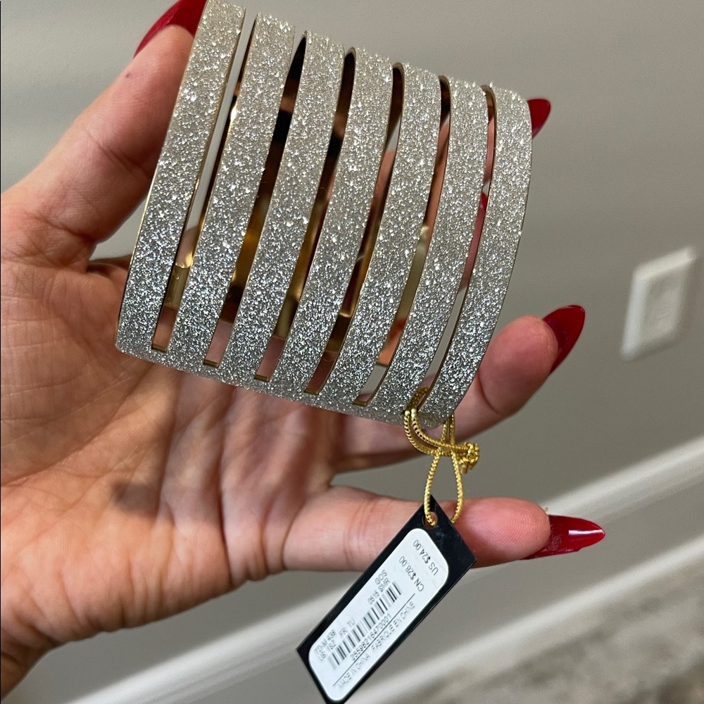 bebe Silver and Gold Glitter Cuff Bracelet